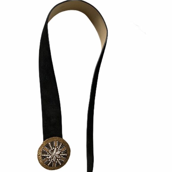 Vintage Black Suede rhinestone sequin belt - Picture 3 of 5